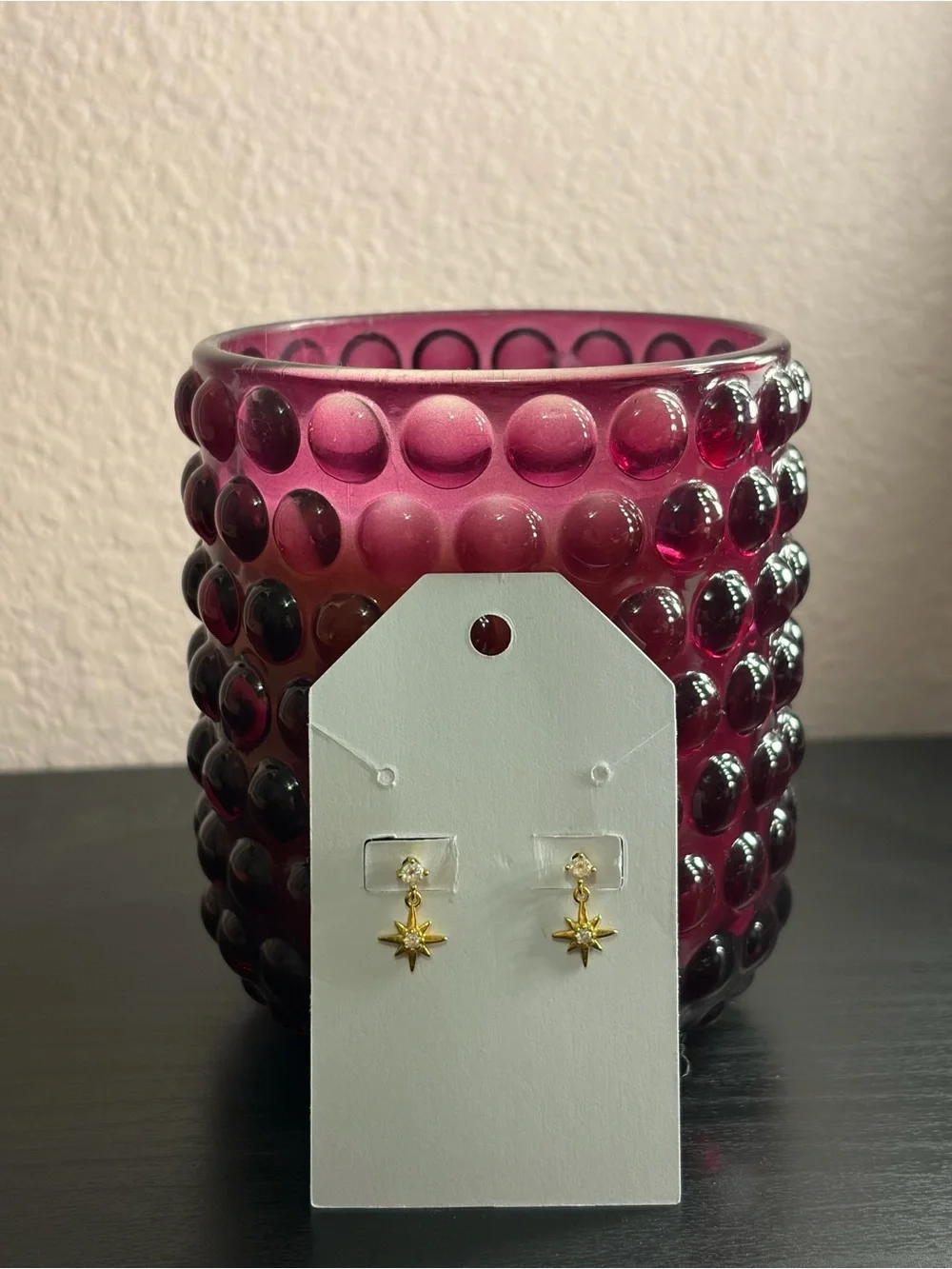 Gold Star Dangle Earrings (Pink)